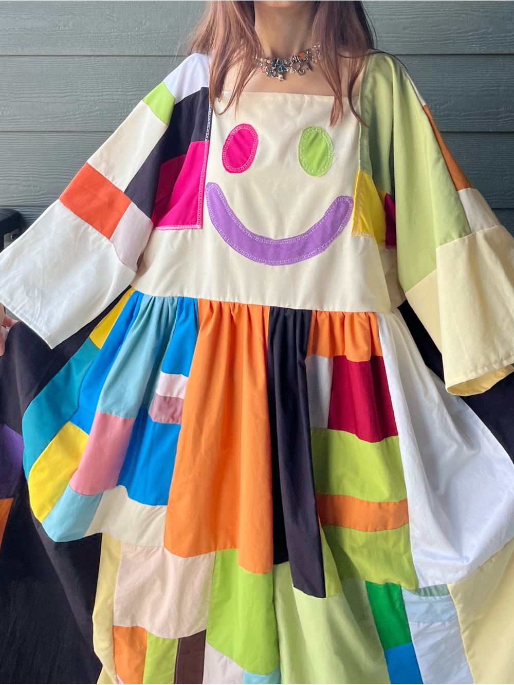 HAPPY FACE SAD FACE | Handmade Quilt  Patchwork Moody Dress SKU 08225
